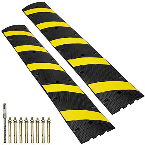 VEVOR Rampa de Protección de Cable de 2 Vías 2 PCS Pasacables de Suelo 183x30x4,5cm Protector de Cables de Goma Carga de 10000kg, 8 Tornillos 1 Broca para Carreteras Estacionamientos, Negro y Amarillo
