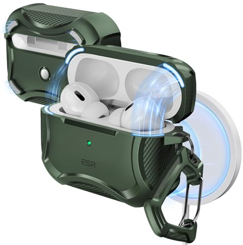 ESR for AirPods Pro 2 Case, Compatible with Airpods Pro Case 2nd/1st Gen (2023/2022/2019), Compatible with MagSafe, Powerful Drop Protection, Magnetic Lid, Cyber Series, Green
