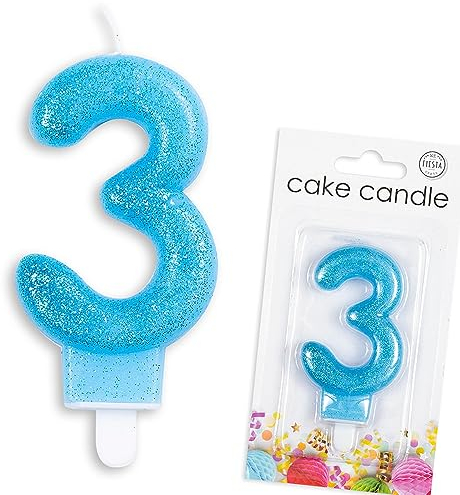 Carpeta Zahlenkerze von 0-9 in Blau mit Steckfuß | Zahlenkerze, ca. 9cm x 4,5cm groß | Babyblau Deko Geburtstag Geburtstagskerze Zahlen Kerze, Farbe: Blau, Größe: Zahl 3