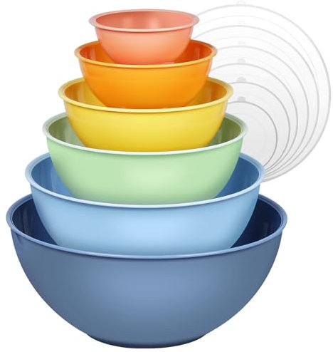 Greentainer Plastic Mixing Bowls with Lids Set 12 Piece Colorful Mixing Bowl Set for Kitchen - Nesting Bowls, 6 Prep Bowls and 6 Lids - Microwave and Freezer Safe(Blue)