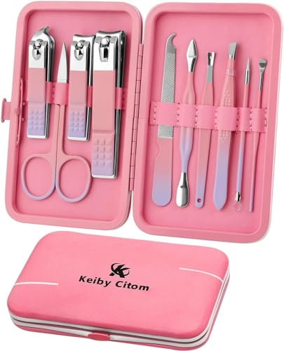 Kit de manucure professionnel 10 pièces coupe-ongles pédicure outils de soins en acier inoxydable outils de toilettage pour voyage (rose violet)