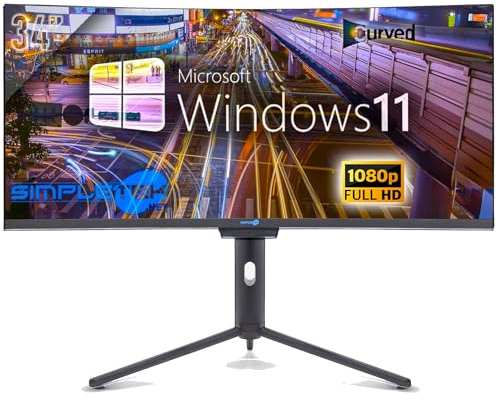 SIMPLETEK - PC All In One 34 Curvo FHD | Core i3 | Windows 11 Pro | 16GB RAM | 480GB SSD | Webcam Integrata 5MP | WiFi6 e BT 5.2