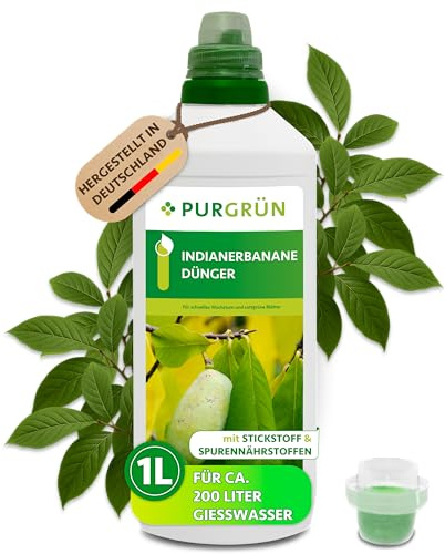 Purgrün® Indianerbanane-Dünger 1 Liter – Schnell wirksame mineralische Rezeptur – Premium-Flüssigdünger mit Spurennährstoffen – NPK 10+4+6 – Stärkt die Widerstandskraft – Für kräftiges Wachstum