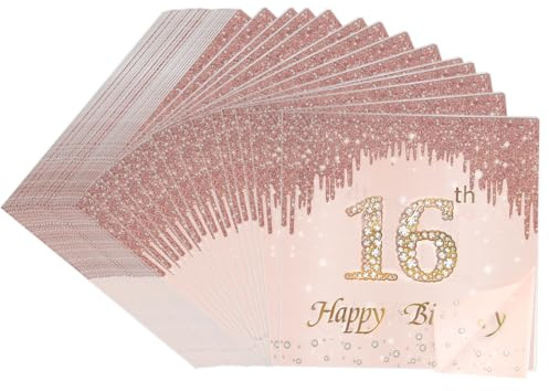 40 Stück Servietten 16 Geburtstag Mädchen Deko,Happy Birthday Servietten | Roségold Papier Geburtstagsservietten Tischdekoration für 16. Geburtstag Mädchen Frau Frauen