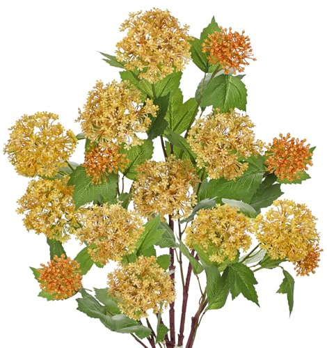 Oairse 5 pcs Artificial Hydrangea Flowers Bouquet 24 Orange Faux Hydrangea Spray with 3 Flower Heads Fake Flowers for Flora Arrangement Home Vase Wedding Table Centerpieces Decor