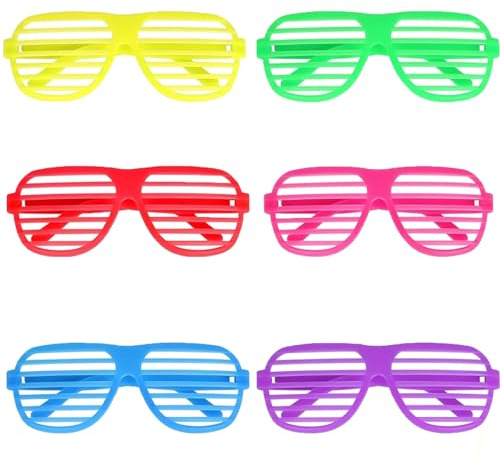 cadelon 6 Stück 80er Disco Shutter Brille, Shutter Brille 80er, Neon Shutter Shades Sonnenbrille, Shutter Shades Neuheit Neon-Brille 80er Jahre Party Schlitz Sonnenbrille für 80er Jahre Party Kostüm
