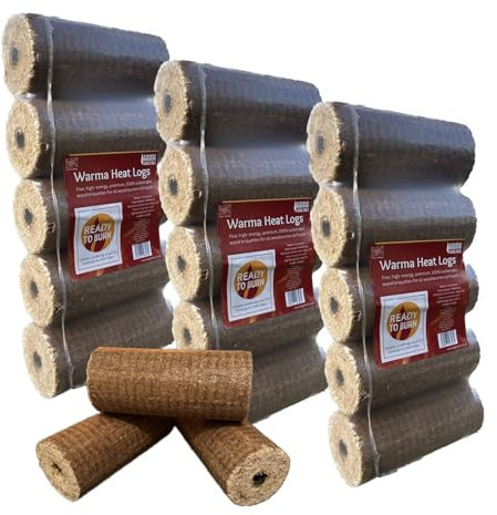 15 Warma Heat Logs Eco Briquettes Fuel 26kg (3 Pack of 5 Logs)- High Heat Output & Low Ash - 100% Sustainable - For Stoves Multi Fuel Wood Burners Chimeneas Open Outdoor Fire Pits