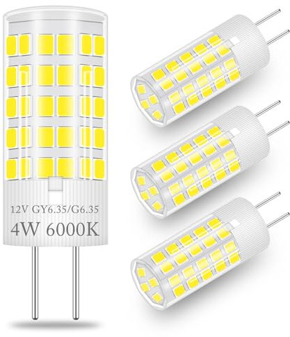 XIMNCHNI GY6.35 LED Lampe 4W Ersetzt Halogen 35W 40W 50W 12V Kaltweiß 6000k Led Lampe Bi-Pin Sockel JC Typ 2-Stifte Led Glühbirnen G6.35 Ersatz für Halogen Stiftleuchte JCD LED 4er-Pack