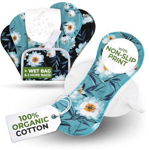 Öko Inkontinenzeinlagen waschbar mit rutschfestem Druck für Blasenkontrolle (L+XL, 6er-Pack); aus Bio-Baumwolle, hohe T°-Wäsche; hautfreundliche Stoffbinden mit schneller Absorption & Geruchsschutz