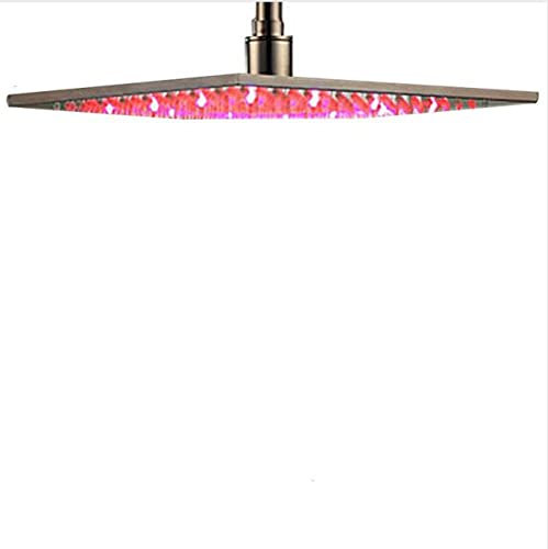 Regenduschkopf mit LED-Licht, 40,6 cm, quadratisch, Messing, Farbwechsel, großer Regenduschkopf, schwarz, gebürstetes Nickel-Finish