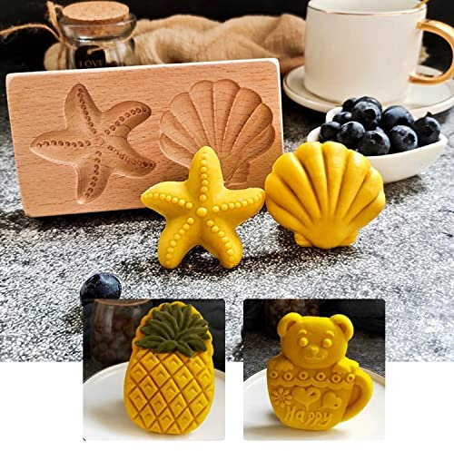 Wooden Biscuit Mould，Carved Cookie Press Stamp， Shortbread Engraving Biscuit Mold 3D Creativity Wooden Baking Cookie Biscuit Press, Funny Wooden Cookie Molds for Honeycake Cookies Baking Molds(E)