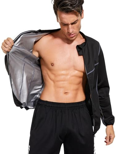 LAZAWG Traje de sauna para hombre, sudadera de manga larga, chaqueta de sauna, moldeador de cuerpo, fitness, sudor, ejercicio, gimnasio, correr, Carbono negro, XXL