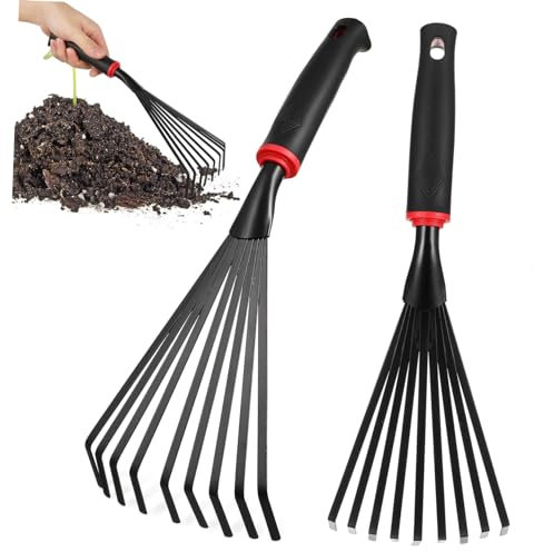 KONTONTY Rastrillos De Jardín Pequeños De Mango Corto De Metal 2 Unidades para Césped y Jardín
