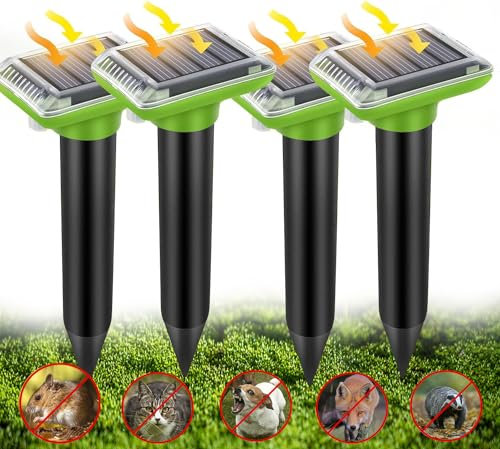 YUCEN Mole Repellent Outdoor Solar Ultrasonic 4 Pack,Mole Stopper Scare Vole for Lawn Garden & Yard Home,IP66 Waterproof,Outdoor Powered Sonic Deterrent,Groundhog Repeller Snake Rodent Chaser