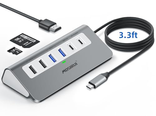 USB C HUB Multiport Adapter,Mosirui 9in1Docking Station with 4K HDMI,100W PD, 3x 5Gbps USB Data Ports, SD/TF, USB-C Dock for MacBook,Surface,Dell and More Laptops