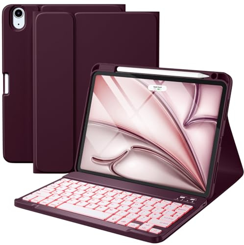 Vobafe Case with Keyboard for iPad Air 11 inch M4 2026 /M3 2025/M2 2022 | iPad Air 5 4 2022 2020 10.9 Cover with Pencil Holder, 7 Color Backlight Wireless Detachable Keyboard, UK Layout, Raspberry