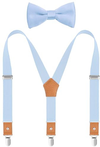 WAQXTV Hosenträger und Fliege für Herren und Jungen, elastischer Y-Rücken mit Metall-Clips, Blau, 30: about 3-8 yrs