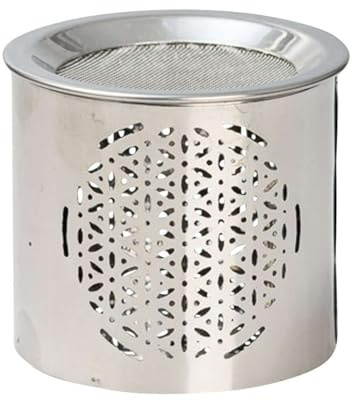 LivuX Räucherstövchen aus Stahl silberfarben – Höhe 6 cm – Mit Blume des Lebens Gravur – Kleines Räuchergefäß für Teelicht & Weihrauch 1223