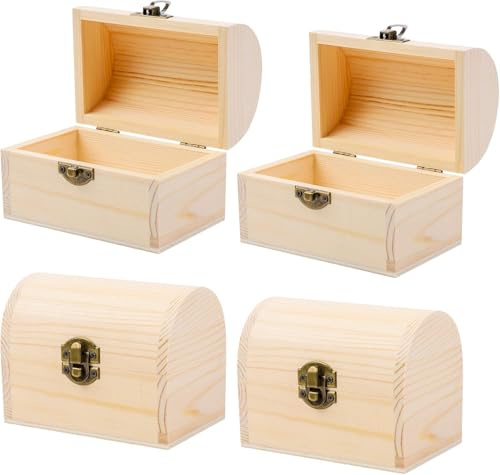 4 stycken pirat trä skattkista, barns födelsedagslåda bröllopslåda skattkista med lock trälåda förvaring för förvaring dekorera barngåva pengar bröllopspresent träkista 12 x 8 x 9 cm