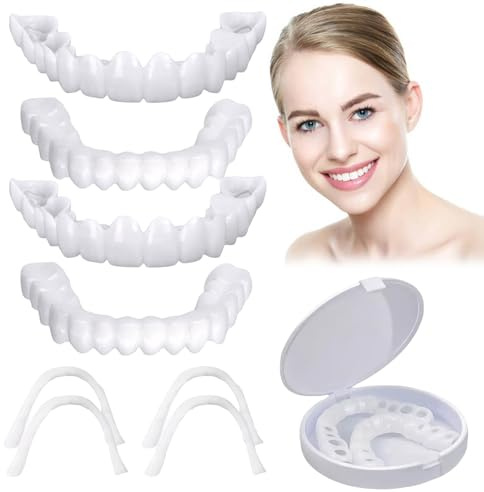 4 Pezzi Faccette Dentali,Protesi Dentale,Denti Finti,Faccette Dentali Estetiche,Adatto a Uomini e Donne per Lo Sbiancamento Dei Denti per Coprire I Denti Difettosi