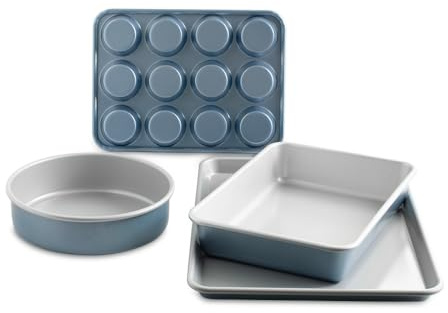 Nordic Ware Brilliant™ Colorful 4-Pc Baking Set, Nonstick made without PFAS or PTFE for safe cooking; Reinforced steel rim prevents warping; Half Sheet, 9x13 Inch Pan, 9-Inch Round Pan and Muffin Pan