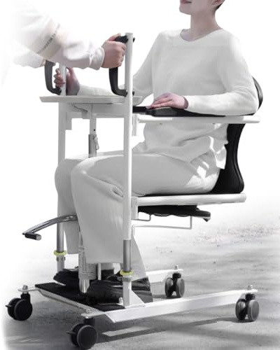 AIBOTY **Sedia di Trasferimento con Sollevatore per Pazienti Anziani/Disabili, Sollevatore per Pazienti con Sedile Diviso a 180° con Cuscino, Altezza di Sollevamento Idraulica Regolabile**