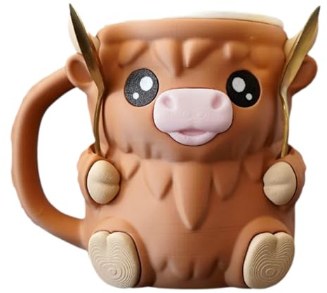 Highland Cow Ice Cream Pint Holder, 17CM Highland Cow ICES Creams Tub Sleeve, Cute Animal Ice Cream Pint Cover with Spoon & Handle, Cartoon Highlands Cows ICES Creams Tub Cooler Storage Container