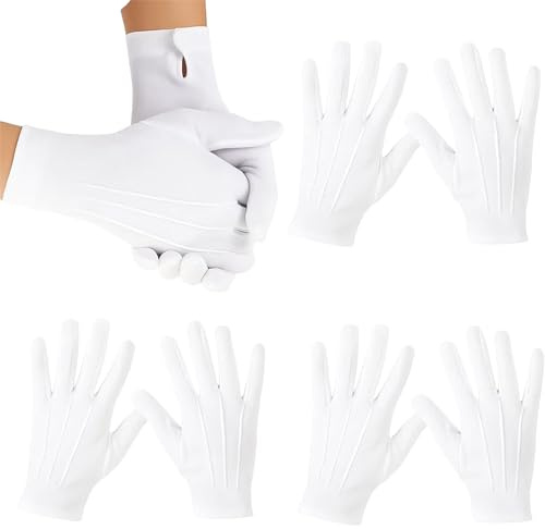 PDirat Weiße Handschuhe, 4 Paar Strapazierfähige Weiße Baumwollhandschuhe Mit Drei-Falten-Design, Ideal Für Formelle Veranstaltungen, Schmuckinspektion, Größe 24 Cm X 8,5 Cm