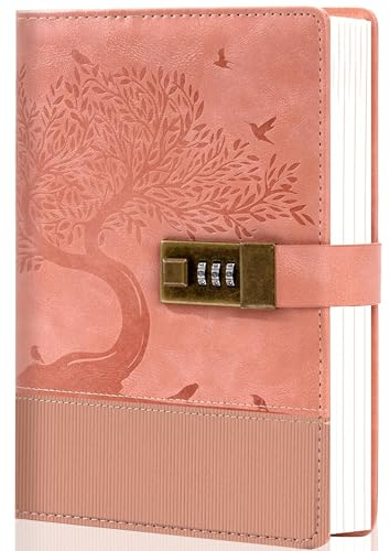 CAGIE Tagebuch für Erwachsene mit Schloss 256 Dicken Seiten | Leder Notizbuch mit Geschenkbox, Vintage A5 Linert Journal Buch für Frauen mit Code, Notizen Buch, Rosa
