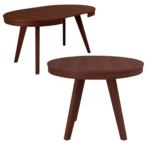 Imebel Table Ronde Extensible 100-200 cm – Table de Salle à Manger Moderne – Table avec Mcanisme D’Extension Simple à Une Main – Plateau en Placage Chêne, Pieds en Bois Massif