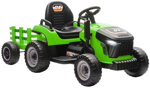 AIYAPLAY Elektrischer Kinder Traktor mit Anhänger 2 Motor 3-5km/h Grün