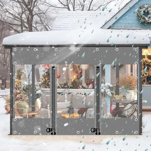 Tende Trasparenti in Teloni Con Porte a Cerniera,Grigio Trasparente Pannelli Laterali in Telone Impermeabile,Tende Per Eventi e Tendoni Con Occhielli,Telone in Plastica Pvc,W×H-5×2.2m(16.4 * 7.2ft)