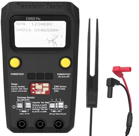 ESR02PRO - Tester digitale transistor ESR02 Pro, tester per componenti SMD, condensatori di induttanza, con rilevamento automatico (ESR02PRO, clip nera)