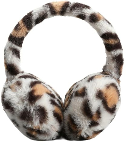 JynxtoyZeal Léopard Peluche Chaud Cache Oreilles, Cache-oreilles à imprimé Léopard,Cache Oreilles en Peluche Pliable, Pattern Fluffy Plush Ear Warmers Earmuffs Soft Padded Earflap Cover