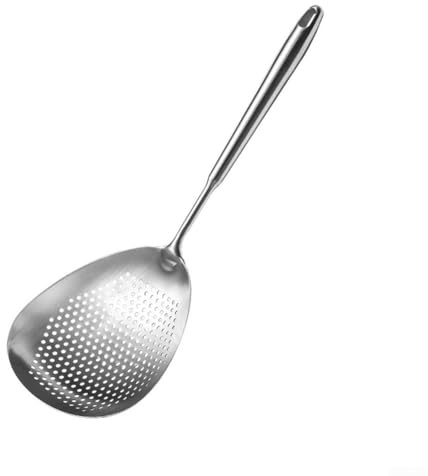 Filtro e schiumarola professionale in acciaio inox con grande capacità e manico esteso resistente al calore per filtrare efficacemente alimenti e oli