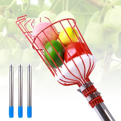 KFGISD, Cueilleur de Fruits en Acier Inoxydable avec Coussinet de Protection en Mousse, idéal for la cueillette d'avocats, d'abricots, de poires et d'orangers.,Perche à Fruits(1.2m)