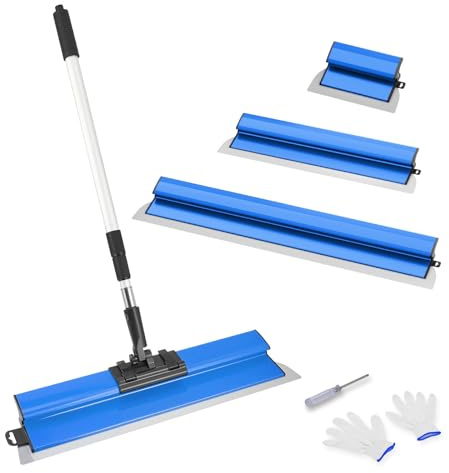 Juego de espátulas de superficie, herramienta de espátula (250/400 mm/600 mm) y barra telescópica de 0,97 m hasta 1,82 m, con adaptador, kit de espátula de alisado multifuncional para grandes (Azul)