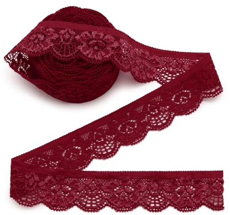 Jamsinmu Spitzenband Dekoband Spitze Zierband Spitzenstoff zum Nähen von Handwerksfeiern Dekor Kleidung, Wine Red 400, 10 Yards