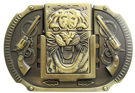 Jean's Friend New Vintage Bronze Plated Tiger Guns Lighter Belt Buckle Gürtelschnallen US Stock