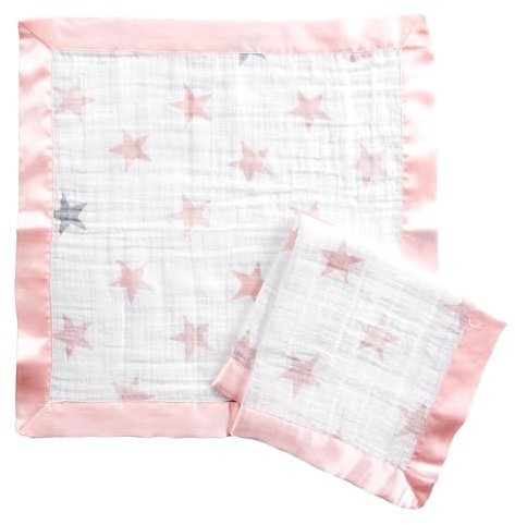 aden + anais essentials Issie Security Blanket, Super Soft 100% Cotton Muslin, Satin Trim, 2 pack, doll