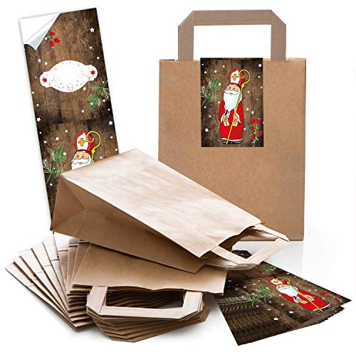Logbuch-Verlag 25 Nikolaus Geschenktaschen für Süßigkeiten 18 x 8 x 22 cm Weihnachten Papiertragetaschen mit Henkel für Kinder Kunden Mitarbeiter