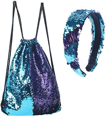 Ulalaza Meerjungfrau Pailletten ändern Reversible Glitter Münze Geldbörse Stringstring Rucksack Taille Tasche Magic Set mit Armband Halskette