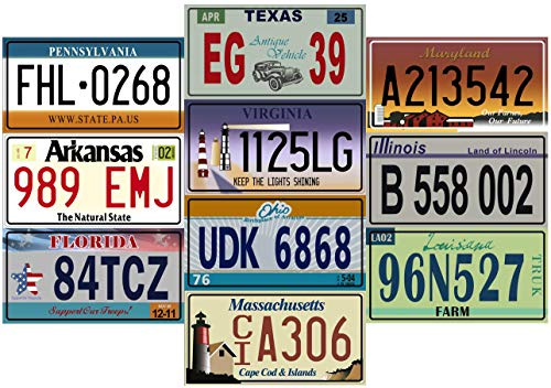 Lote de 10 Placas DE MATRÍCULA USA Metal Car - Réplicas de Matrículas Reales Americanas - V2