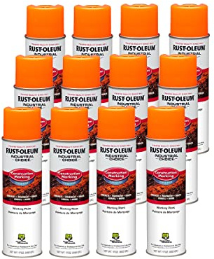 Rust-Oleum 264697-12PK Industrial Choice M1400 System Water-Based Construction Marking Spray Paint, 17 oz, Fluorescent Orange, 12 Pack