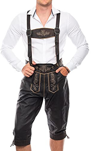 Brandsseller Trachten Lederhose Herren Capri-Länge Dunkelbraun – Gr. 56 – Oktoberfest