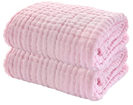 YEBON Baby-Musselin-Badetücher, superweiches Baumwoll-Badetuch, 6 Schichten, Baby-Einschlagdecke, 104 x 100 cm, Baby-Registrierung als Dusche (Rosa)