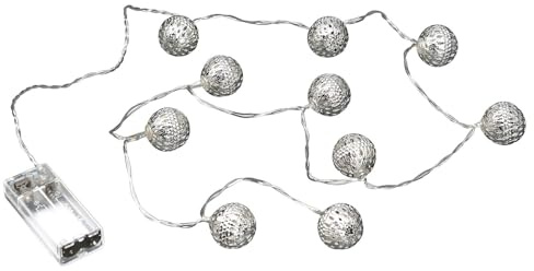 BUTLERS LED-Lichterkette mit Kugeln 10 Lichter L 1,2m Batteriebetrieben mit USB- und Timer-Funktion, warmweißes Licht -Oriental Lights- Marokkanische Lichterkette in Bronzefarbe