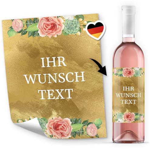 8 Flaschenetiketten selbstklebend mit Text personalisiert - Etikett Bouquet - Flaschen Aufkleber für Wein oder Sekt