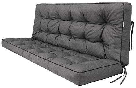 Bjird Bankauflage für Gartenbank, Polsterauflage für Hollywoodschaukel, Gartenschaukelkissen, Sitzkissen und Rückenkissen, gesteppt, inkl. 2 Seitenkissen, 140 x 49 x 56 cm - anthrazit