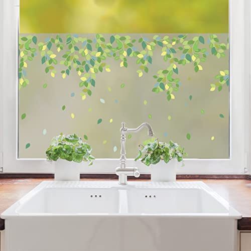 Wandtattoo Loft Sichtschutzfolie mit bunten Blättern Motiv, Fensterfolie Blickdicht, Milchglasfolie, Fensterdeko Selbstklebende Folie, Fenster Dekoration Zweige, Klebefolie
